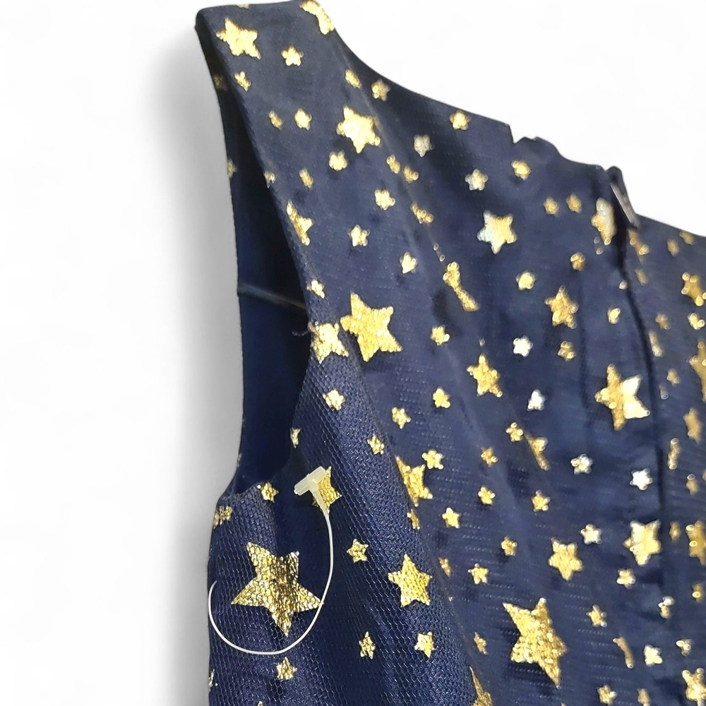 MIA & MIMI GIRLS 3T FIT & FLARE SLEEVELESS DRESS NAVY BLUE GOLD STAR PRINT NWOT - Picture 3 of 9